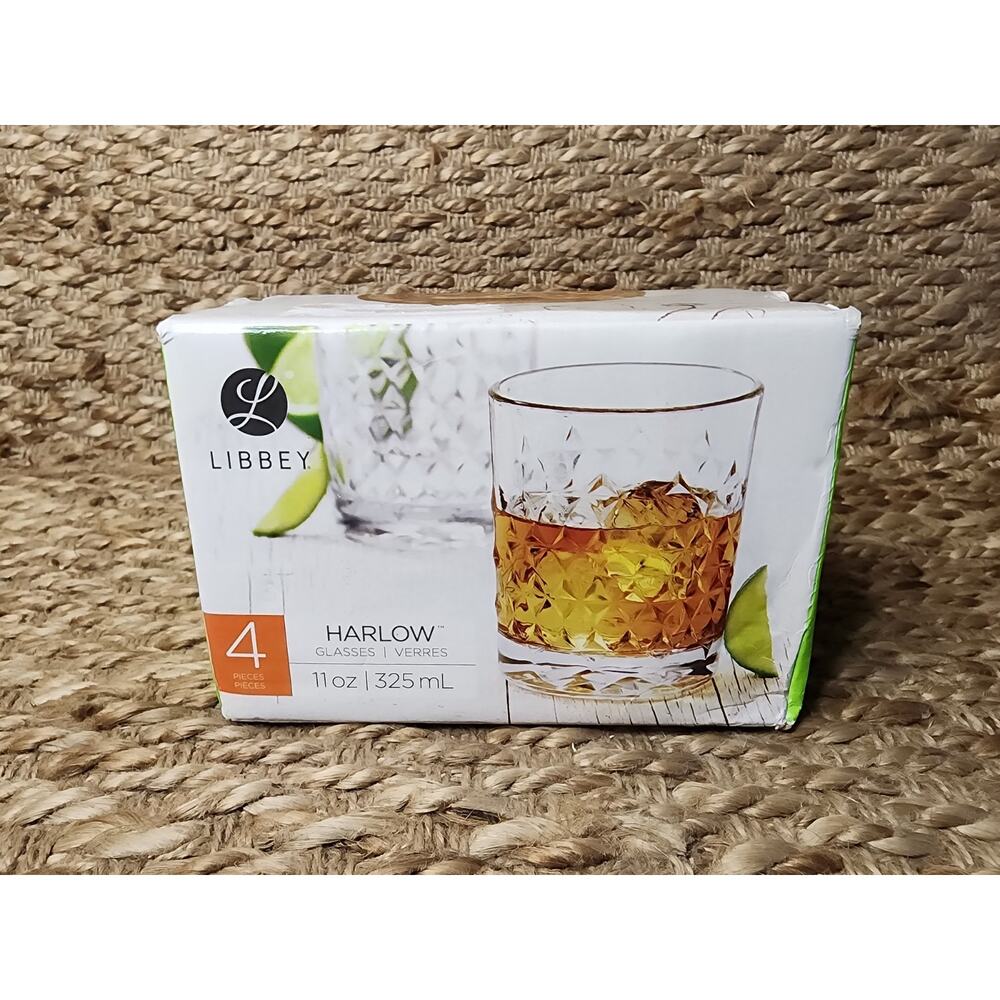 NEW! Libbey Glass Harlow Pattern 11 Ounce Double Old Fashion Glasses Set of 4